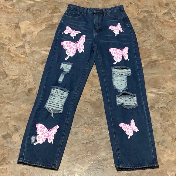SHEIN Denim - 🔴 Shein butterfly print straight leg jeans